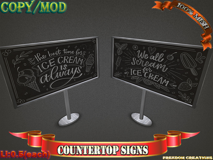 Second Life Marketplace Countertop signsFreedom creations